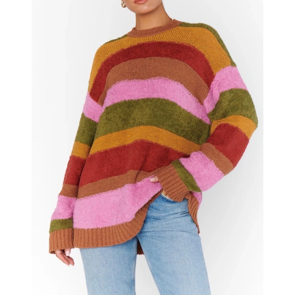 New Show Me Your Mumu Sweater Chilly Hutch Striped Boho Oversized Small Pink